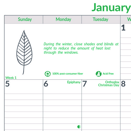 EcoLogix Monthly Wall Calendar, EcoLogix Artwork, 12 x 17, White/Green Sheets, 12-Month (Jan to Dec): 2025