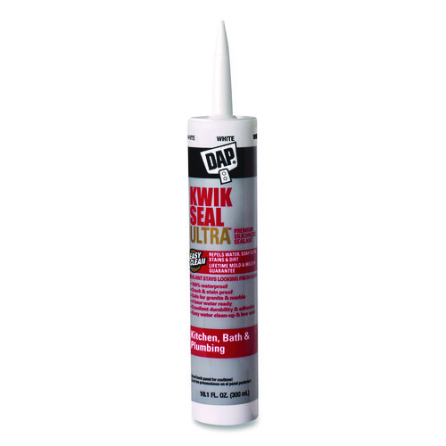 KWIK SEAL ULTRA Premium Siliconized Sealant, 10.1 oz Tube, Gloss White