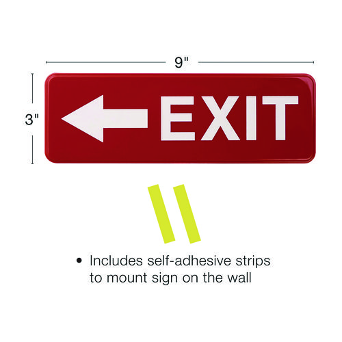 Emergency Exit Indoor/Outdoor Wall Sign, 9 x 3, Red Face, White Graphics, 2/Pack