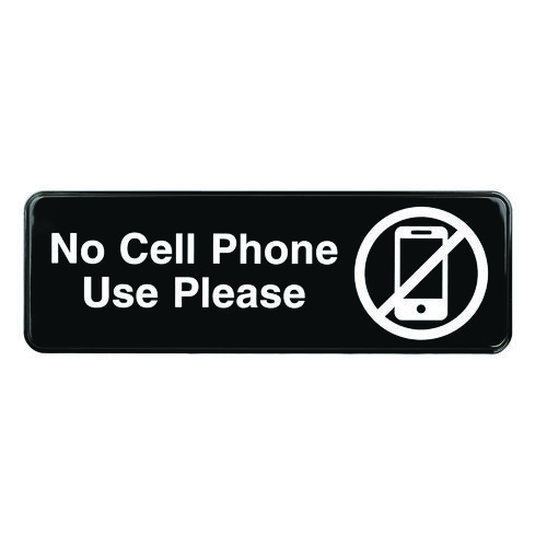 No Cell Phone Use Please Indoor/Outdoor Wall Sign, 9 x 3, Black Face, White Graphics, 3/Pack