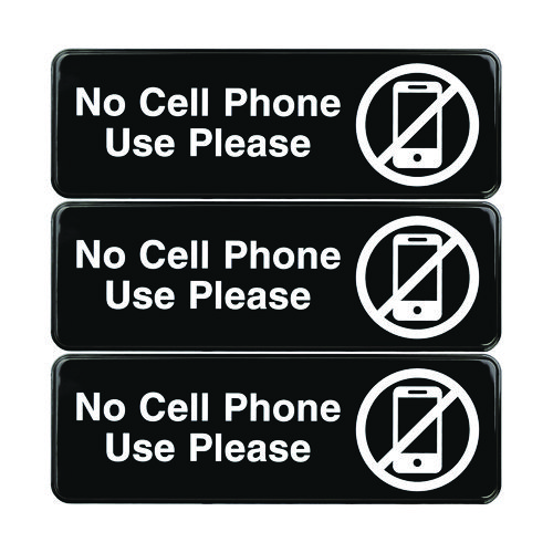 No Cell Phone Use Please Indoor Outdoor Wall Sign, 9 X 3, Black Face 