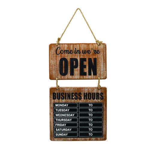 Business Hours Outdoor Sign, 9.75 x 22.5, Brown Face, Black/White Lettering, Chalkboard