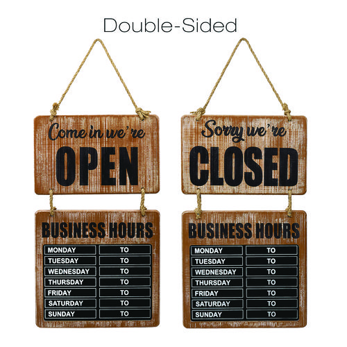 Business Hours Outdoor Sign, 9.75 x 22.5, Brown Face, Black/White Lettering, Chalkboard