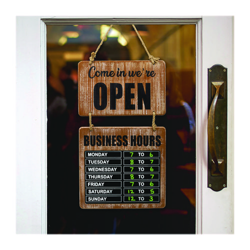 Business Hours Outdoor Sign, 9.75 x 22.5, Brown Face, Black/White Lettering, Chalkboard