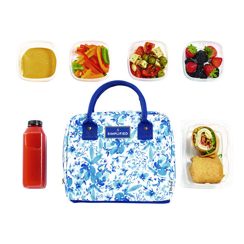 Simplified Lunch Bag, 9 x 6 x 10, Blue Floral