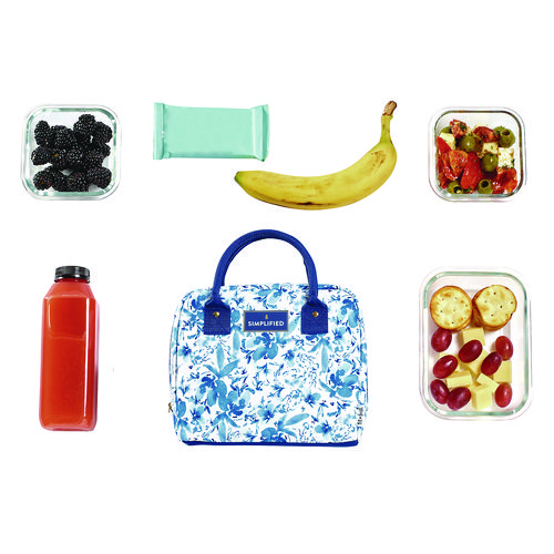 Simplified Lunch Bag, 9 x 6 x 10, Blue Floral