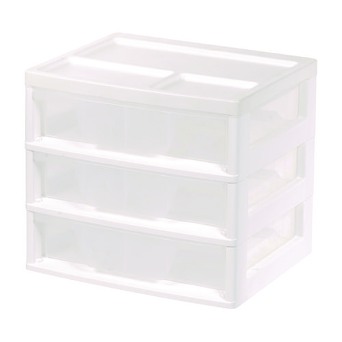 3-Drawer Desktop Storage, Plastic, 14.6 x 12.31 x 12.75, White/Clear