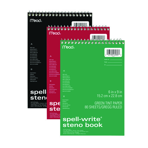 Spell-Write Wirebound Steno Pad, Gregg Rule, Randomly Assorted Cover Colors, 80 Green 6 x 9 Sheets