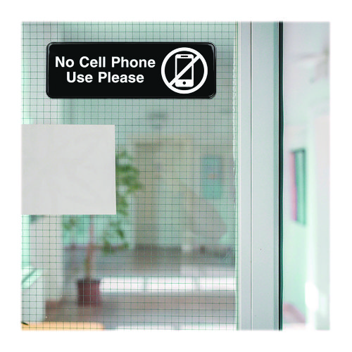 No Cell Phone Use Please Indoor/Outdoor Wall Sign, 9 x 3, Black Face, White Graphics, 3/Pack