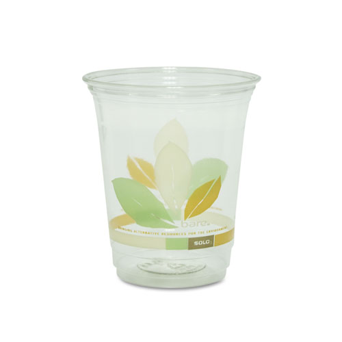Bare Eco-Forward RPET Cold Cups, ProPlanet Seal, 12 oz to 14 oz, Leaf Design, Clear, Squat, 50/Pack, 20 Packs/Carton