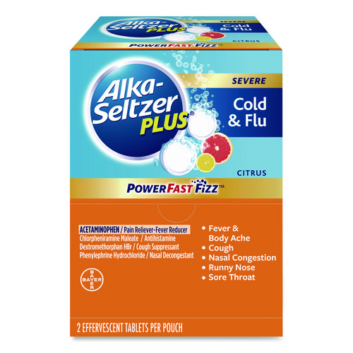 Plus PowerFast Fizz Sever Cold and Flu Effervescent Tablet, 2 Tablets/Pouch, 25 Pouches/Box