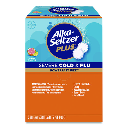 Plus PowerFast Fizz Sever Cold and Flu Effervescent Tablet, 2 Tablets/Pouch, 30 Pouches/Box