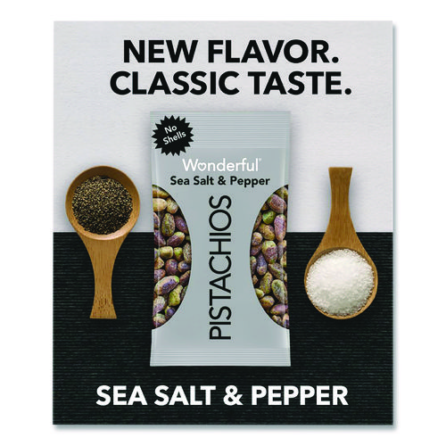 No Shells Sea Salt and Pepper Pistachios, 2.25 oz Pack, 8/Box