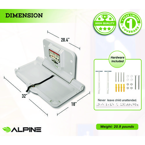 Compact Horizontal Baby Changing Station, 32 x 18, White