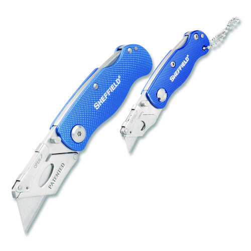 Folding Lock Back Utility Knife Set, 1 Standard, 1 Mini, Blue