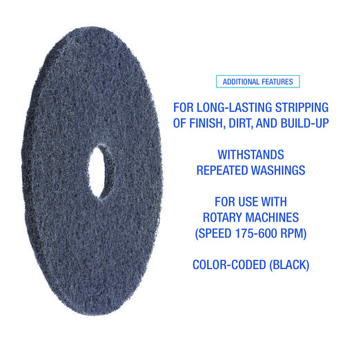 High Performance Stripping Floor Pads, 19" Diameter, Black, 5/Carton