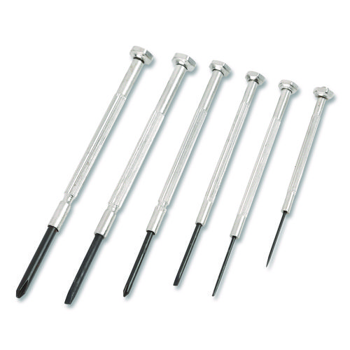 Precision Screwdriver Set, Six-Piece, Phillips/Slotted, Assorted Lengths, Polished Steel Handles