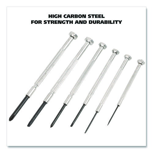 Precision Screwdriver Set, Six-Piece, Phillips/Slotted, Assorted Lengths, Polished Steel Handles