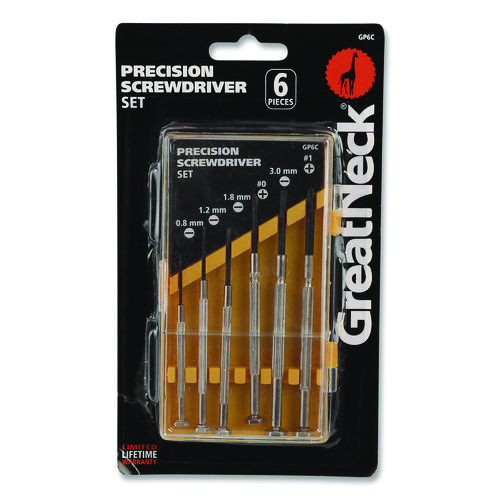 Precision Screwdriver Set, Six-Piece, Phillips/Slotted, Assorted Lengths, Polished Steel Handles