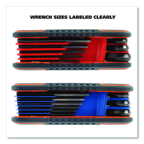 Hex Key Fold-Up Tool Set, Two-Piece, Metric/SAE, Black-Oxide/Blue (SAE), Black-Oxide/Red (Metric)