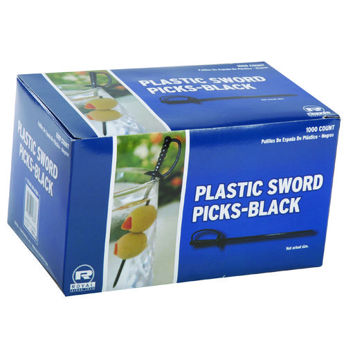 Sword Picks, Plastic, 6", Black, 1,000/Box, 10 Boxes/Carton