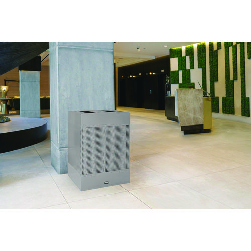 Designer Line Silhouettes Waste Receptacle, 34 gal, Steel, Silver Metallic