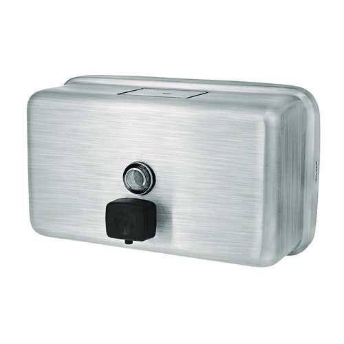 Horizontal Manual Surface-Mounted Stainless Steel Liquid Soap Dispenser, 40 oz, 2.8 x 8.1 x 4.8, Brushed Stainless Steel