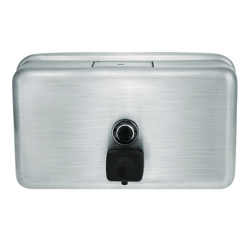 Horizontal Manual Surface-Mounted Stainless Steel Liquid Soap Dispenser, 40 oz, 2.8 x 8.1 x 4.8, Brushed Stainless Steel