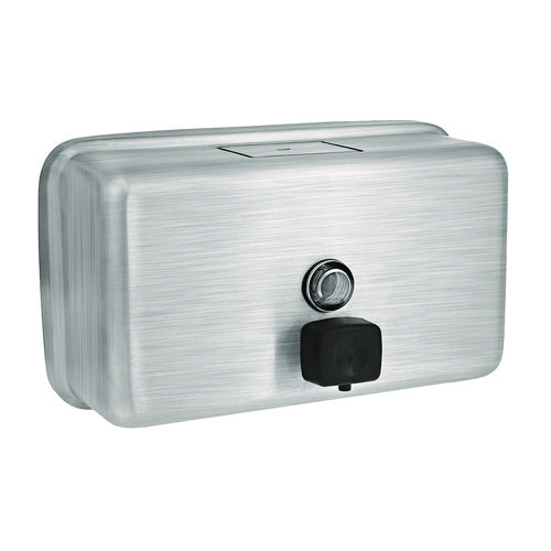 Horizontal Manual Surface-Mounted Stainless Steel Liquid Soap Dispenser, 40 oz, 2.8 x 8.1 x 4.8, Brushed Stainless Steel