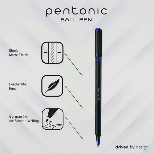 PENTONIC Fine Point Ballpoint Pens, 0.7 mm, Assorted Ink Colors, Black Barrel, 25/Pack