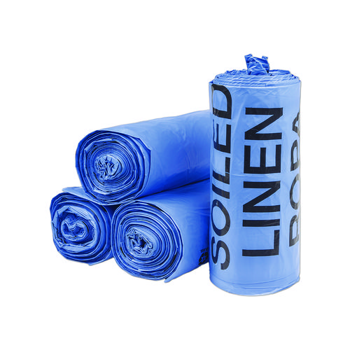 Institutional Low-Density Can Liners, Soiled Linen, 30 gal, 1 mil, 30" x 43", Blue, 200/Carton