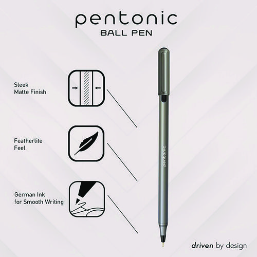 PENTONIC Medium Point Ballpoint Pen, 1 mm, Assorted Ink Colors, Charcoal Gray Barrel, 25/Pack