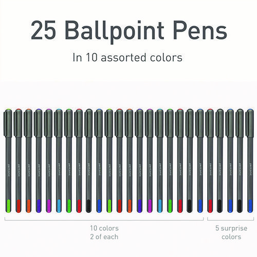 PENTONIC Medium Point Ballpoint Pen, 1 mm, Assorted Ink Colors, Charcoal Gray Barrel, 25/Pack