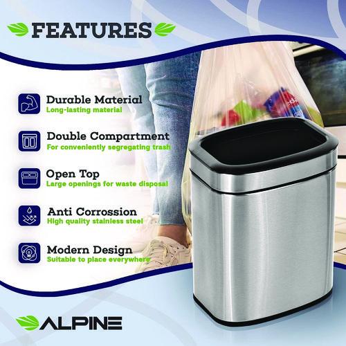 Stainless Steel Rectangular Liner Open Top Trash Can, 2.6 gal, Brushed Stainless Steel