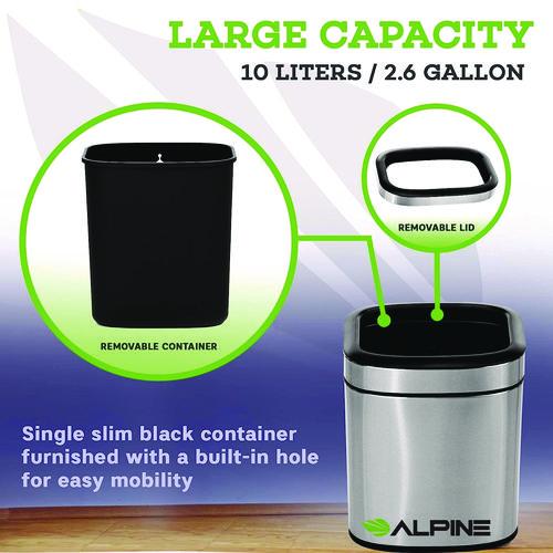 Stainless Steel Rectangular Liner Open Top Trash Can, 2.6 gal, Brushed Stainless Steel