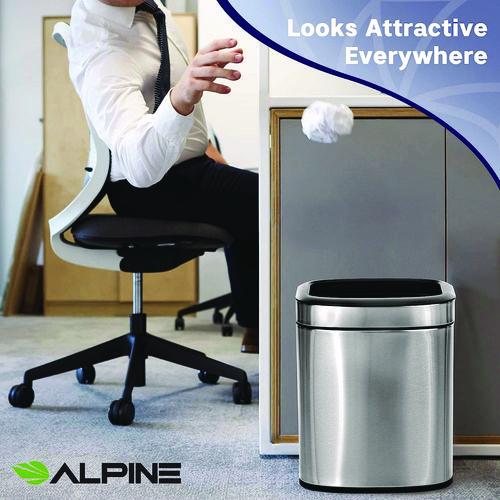 Stainless Steel Rectangular Liner Open Top Trash Can, 2.6 gal, Brushed Stainless Steel