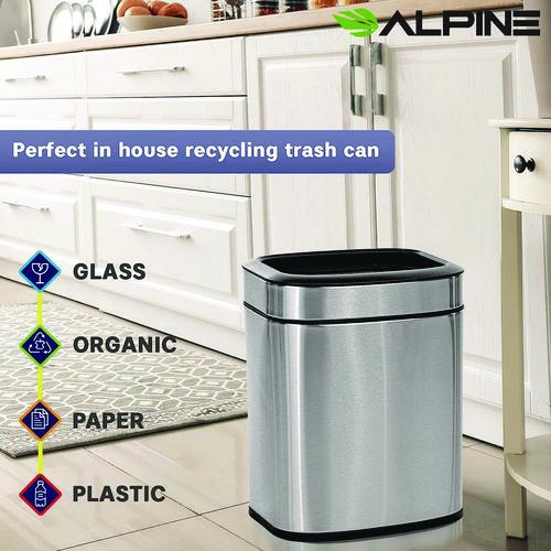 Stainless Steel Rectangular Liner Open Top Trash Can, 2.6 gal, Brushed Stainless Steel