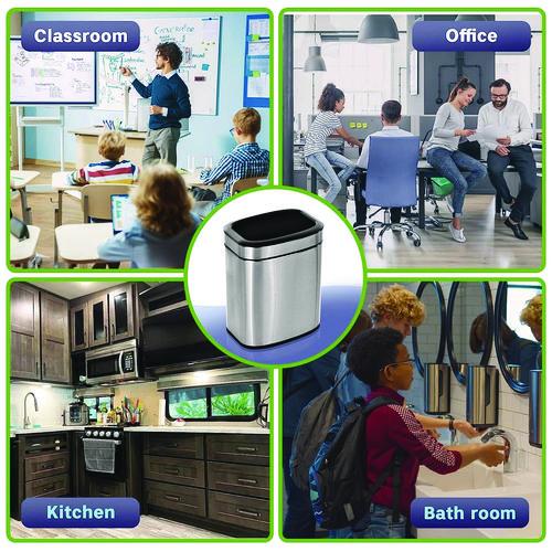 Stainless Steel Rectangular Liner Open Top Trash Can, 2.6 gal, Brushed Stainless Steel