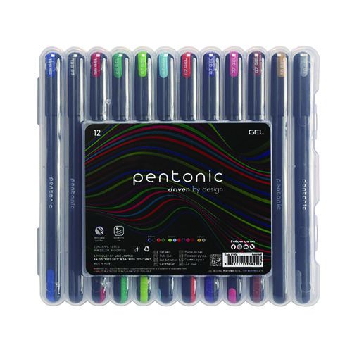 PENTONIC Gel Stick Pen Set, (4) 0.6mm Fine Tip, (6) 0.7mm Fine Tip, (2) 1 mm Medium Tip, Assorted Ink/Barrel Colors, 12/Pack