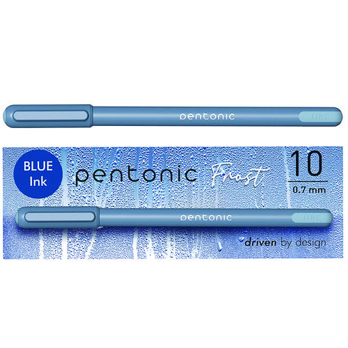 PENTONIC Frost Pen, Stick, Fine 0.7 mm, Blue Ink, Frosted Blue Barrel, 10/Pack