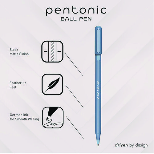 PENTONIC Frost Pen, Stick, Fine 0.7 mm, Blue Ink, Frosted Blue Barrel, 10/Pack