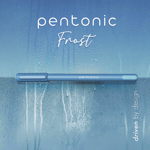 PENTONIC Frost Pen, Stick, Fine 0.7 mm, Blue Ink, Frosted Blue Barrel, 10/Pack