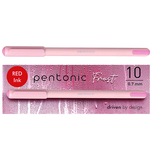 PENTONIC Frost Pen, Stick, Fine 0.7 mm, Red Ink, Pale Pink Barrel, 10/Pack