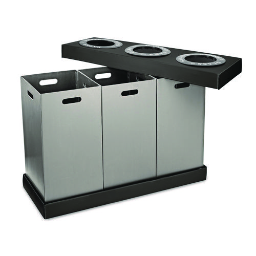 28 Gal. Indoor Trash Cans and Recycling Bins, Corrugated Polypropylene, Gray, 3 Bin