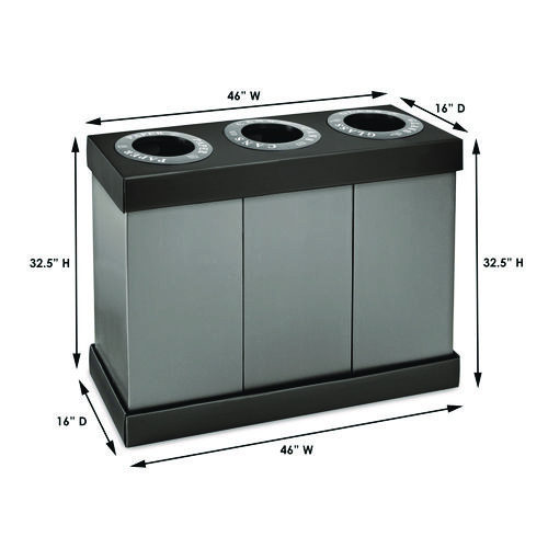 28 Gal. Indoor Trash Cans and Recycling Bins, Corrugated Polypropylene, Gray, 3 Bin