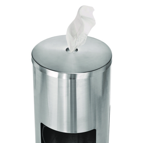 Stainless Steel 7 Gal Trash Can with Gym Disinfecting Wipes Dispenser