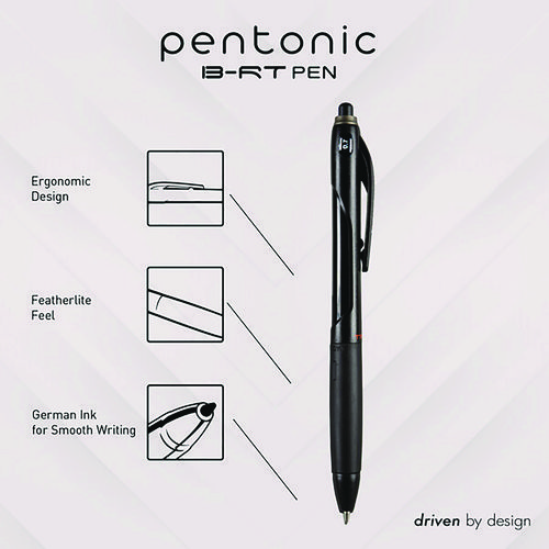 PENTONIC Retractable Ballpoint Pen, Fine 0.7 mm, Black Ink, Black Barrel, 12/Pack