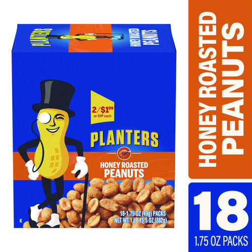 Honey Roasted Peanuts, 1.75 oz Tube, 18/Box