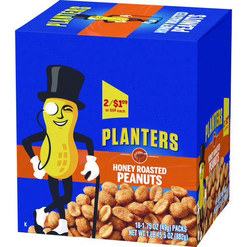 Honey Roasted Peanuts, 1.75 oz Tube, 18/Box