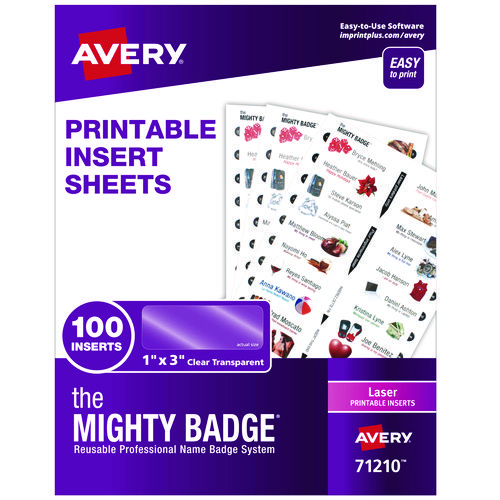 Avery® The Mighty Badge Name Badge Inserts, 1 X 3, Clear, Laser, 20/sheet, 5 Sheets/pack